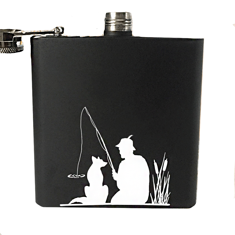 Matte Black Hip Flask ( Mans Best Fishing Friend)