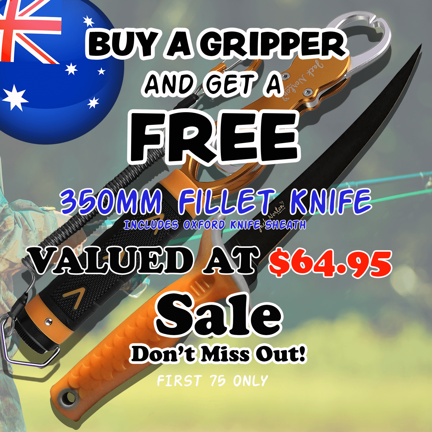 Fish Gripper With FREE 350 Fillet Knife Sale