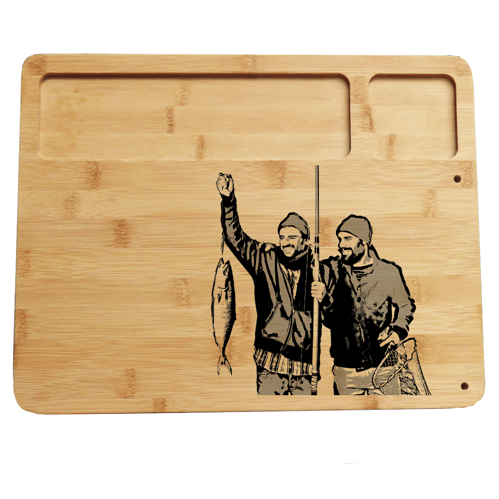 Two Fishermen With Catch Serving Board Set