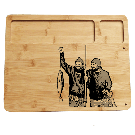 Two Fishermen With Catch Serving Board Set