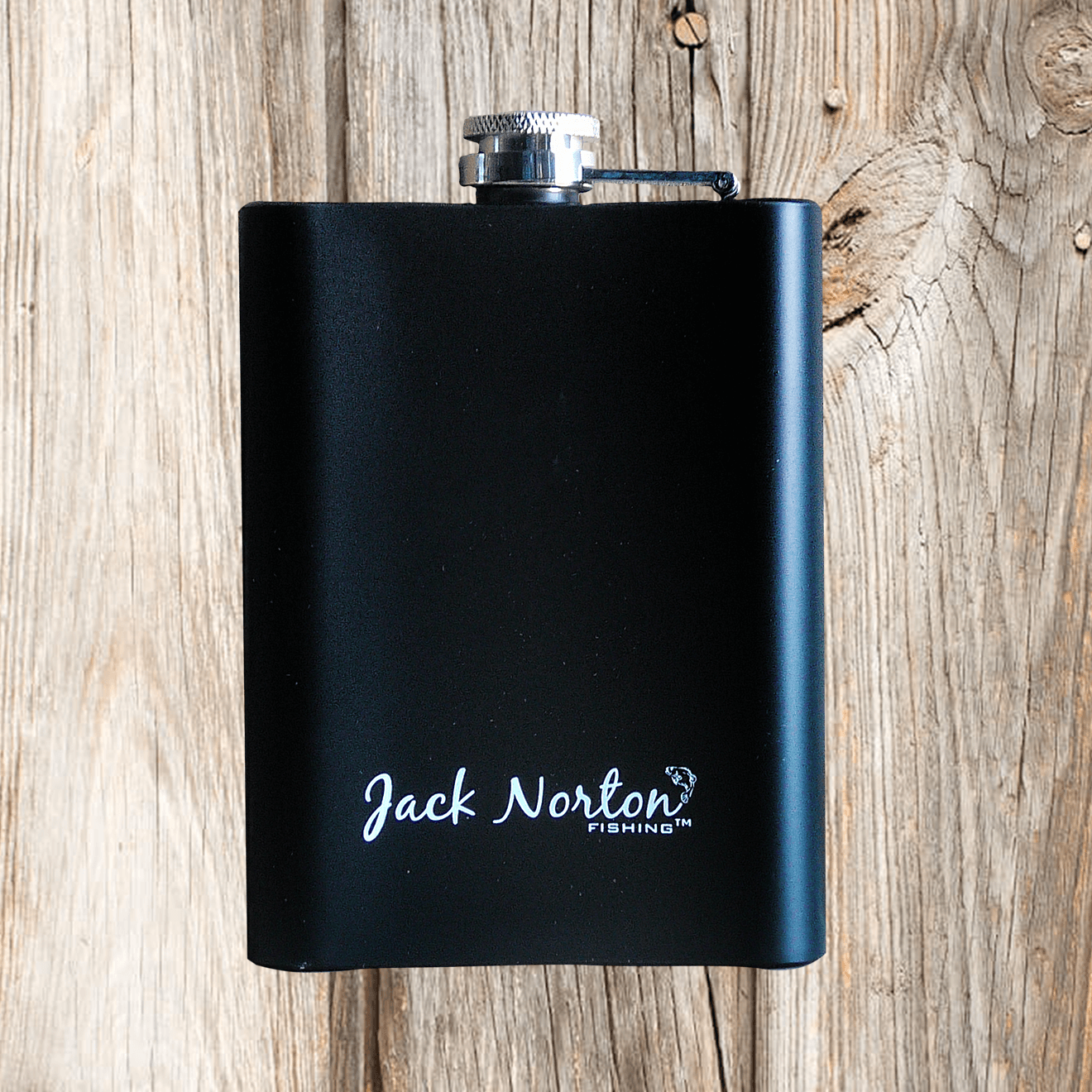 Matte Black Hip Flask ( Man Fishing from The Boat Deck)
