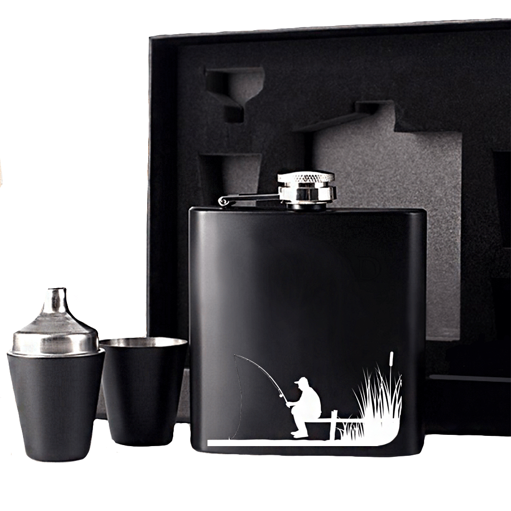 Hip Flask Set (Man Fishing Of The Wharf)