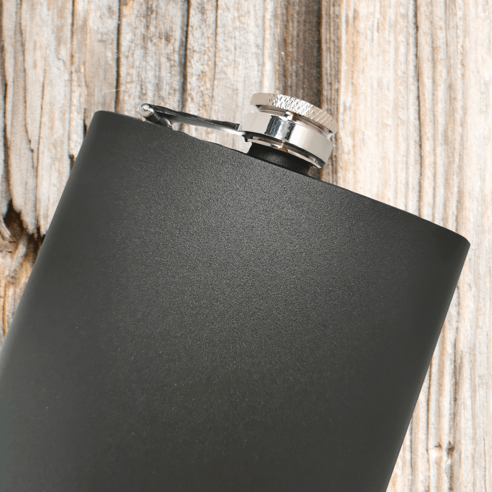 Personalised Matt Black Hip Flask (With Old Man Fishing From A Wharf) - Jack Norton Fishing